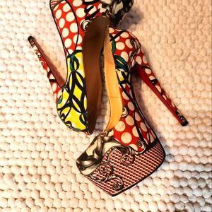CHRISTIAN LOUBOUTIN DAFFODILE SAKOUETTE PLATFORM PUMPS SZ 37.5